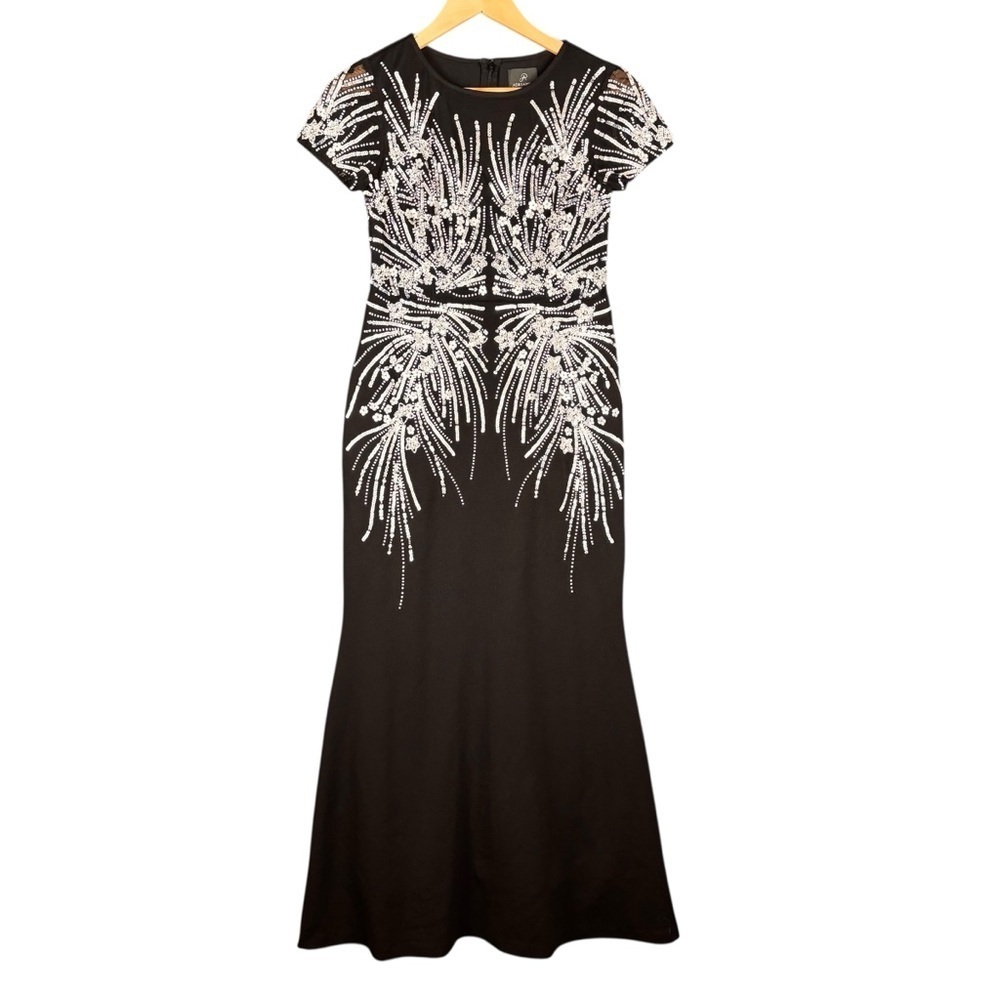 Adrianna Papell Black Sequin Beaded T-Shirt Gown – Sz 2P (Excellent Condition) - Picture 2 of 16